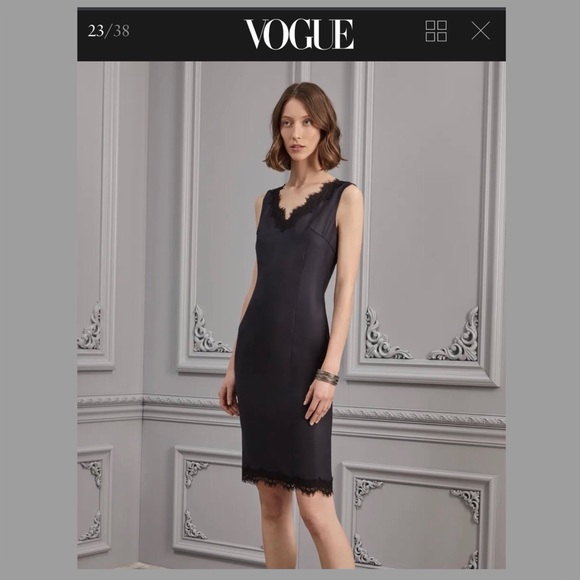 St. John Caviar Sheath Dress With Lace Trim Size 6 NWT - Picture 2 of 16